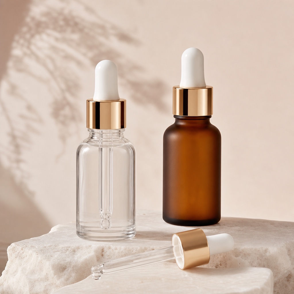 Skincare glass bottle collection toner and serum