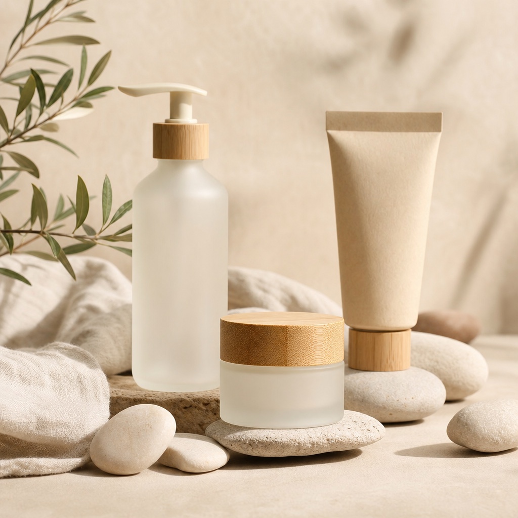 Bamboo jar PCR pump bottle paper tube — eco sustainable cosmetic packaging