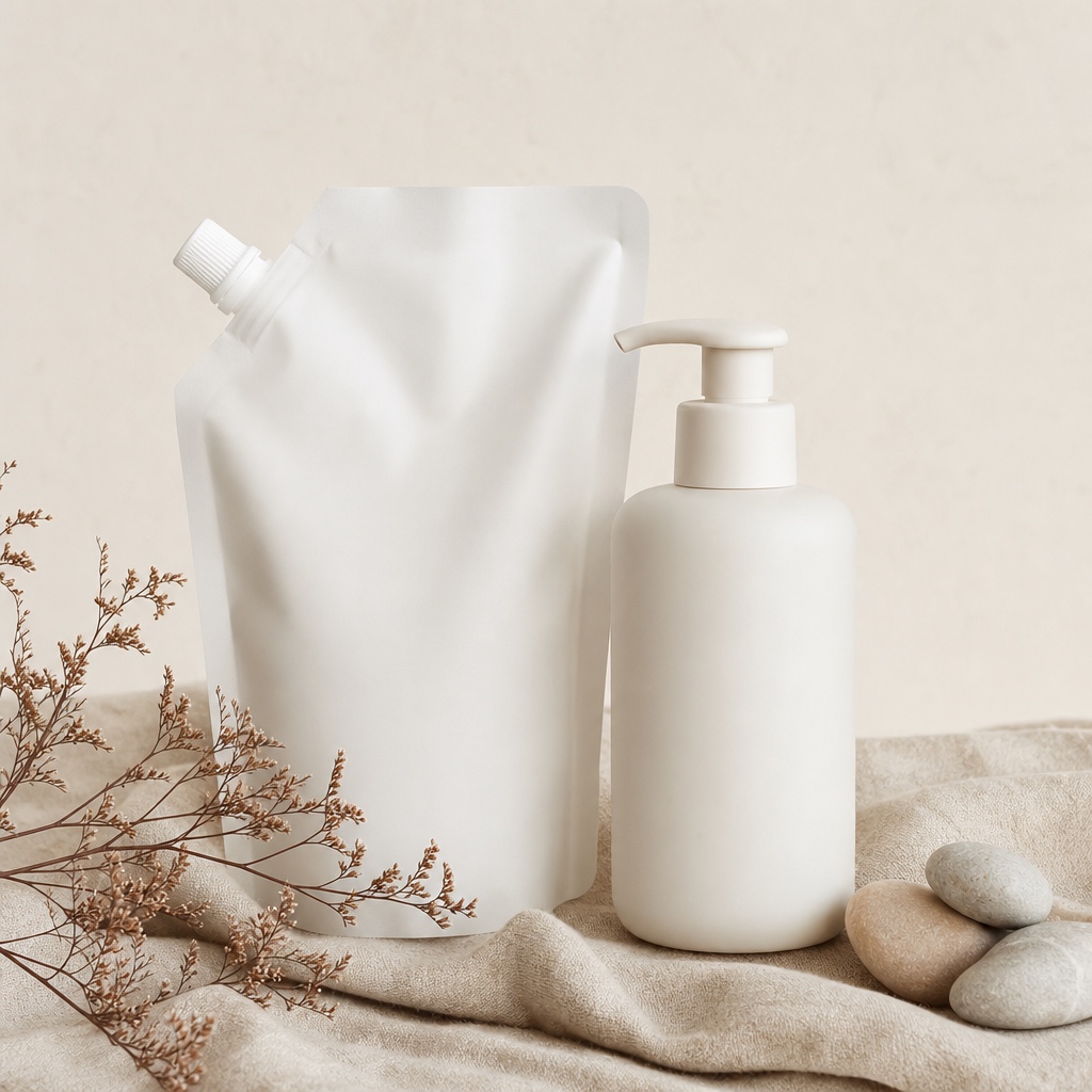 Eco refill spout pouch — sustainable cosmetic flexible packaging