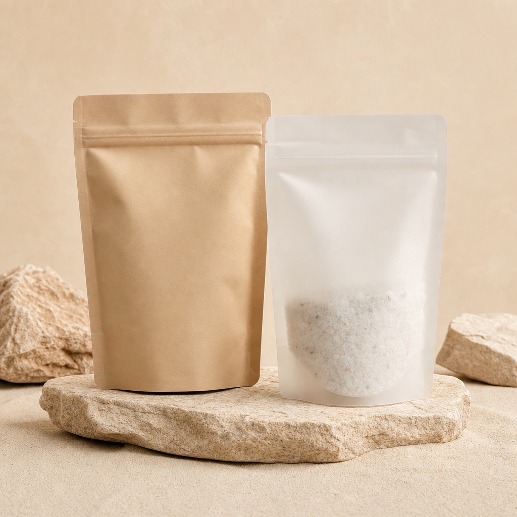 Stand-up pouch for cosmetic powders and bath salts